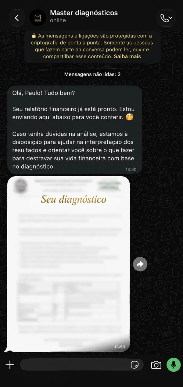 Exemplo de entrega do diagnóstico no WhatsApp 3