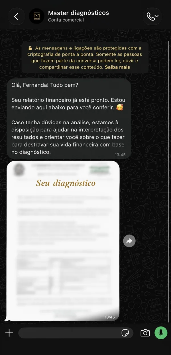 Exemplo de entrega do diagnóstico no WhatsApp 2