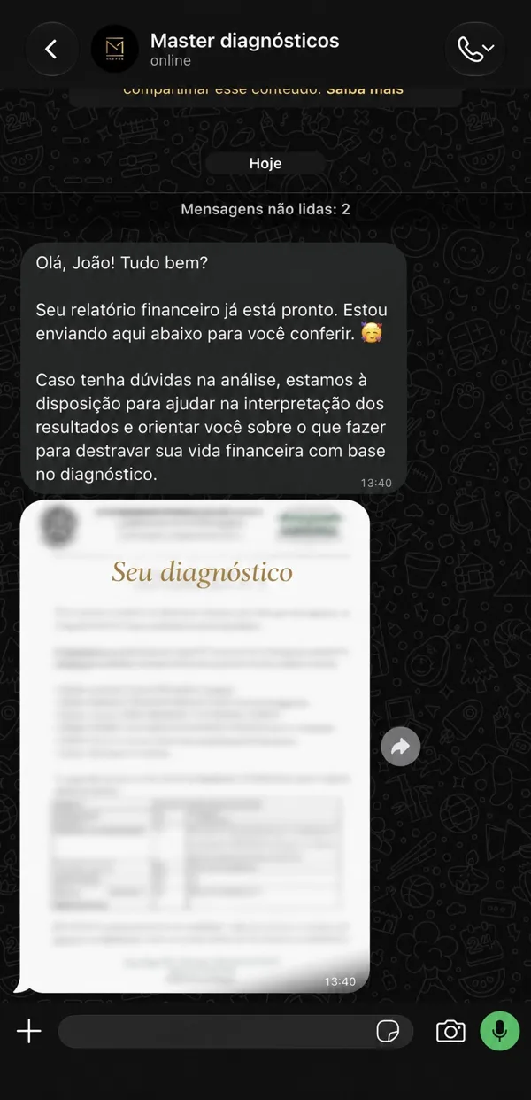 Exemplo de entrega do diagnóstico no WhatsApp 1